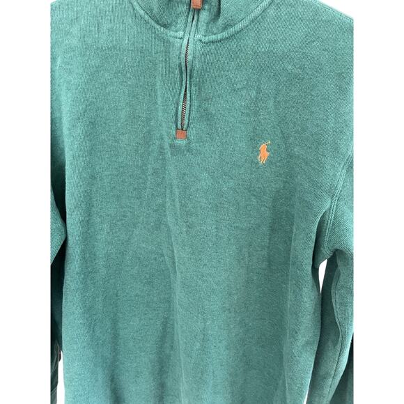 Polo Ralph Lauren Men L Green Pullover Cotton 1/4 Zip Sweater Preppy Old Money - Picture 2 of 4
